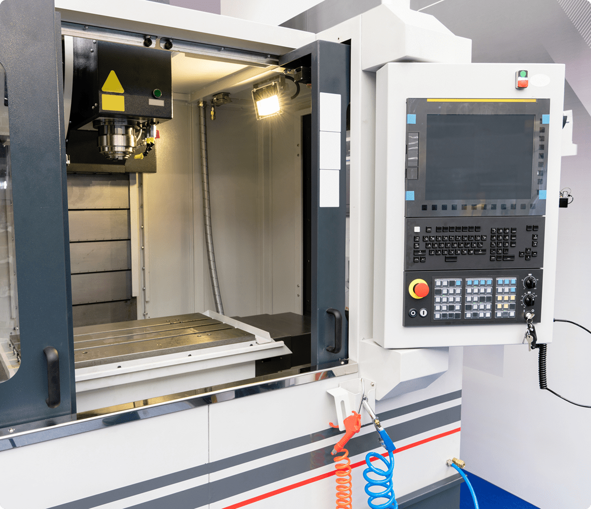 Open CNC machine interior view